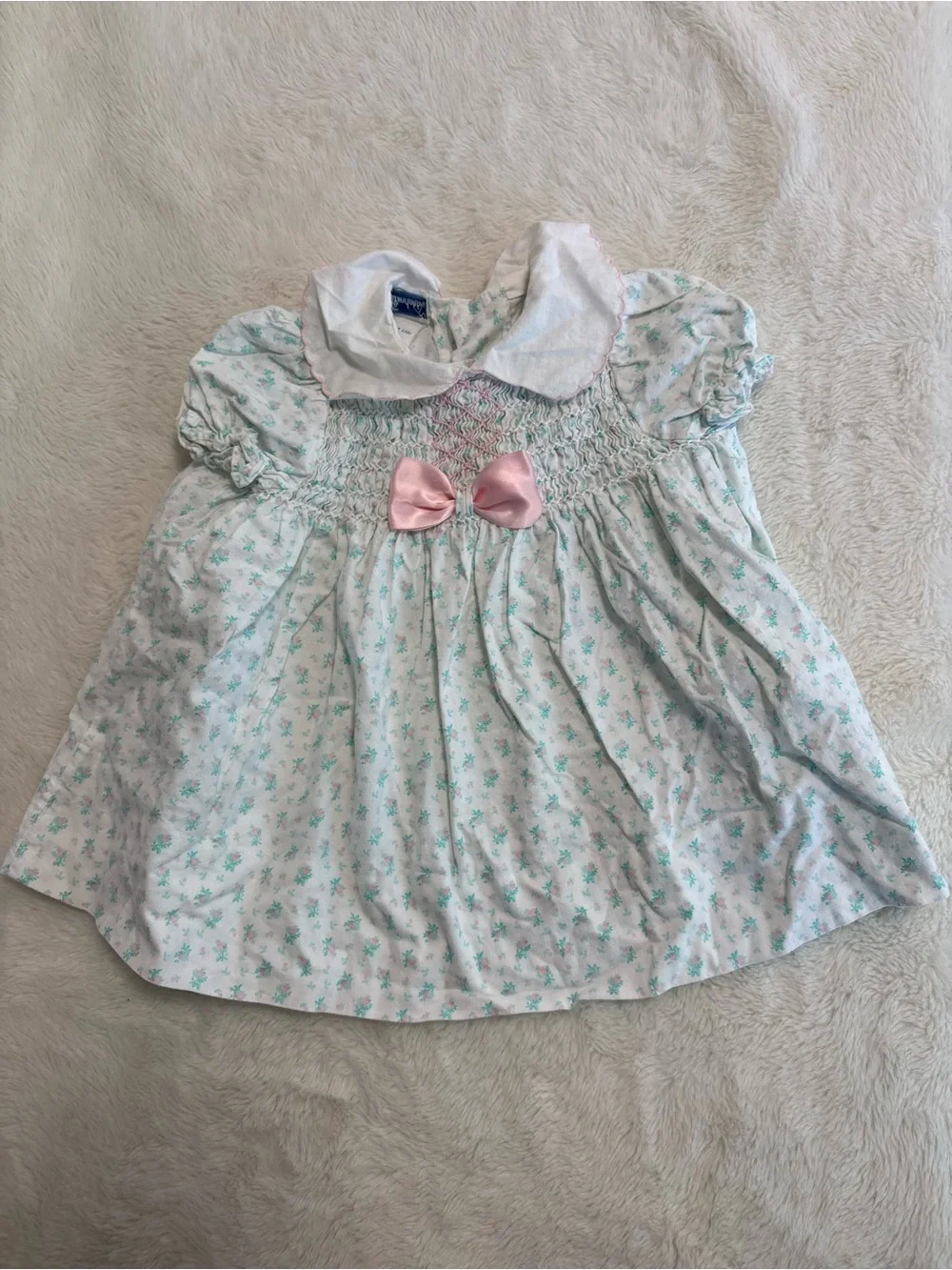 Polly Flinders vintage Smocked Baby Dress with Pink Bow 24 months baby girl